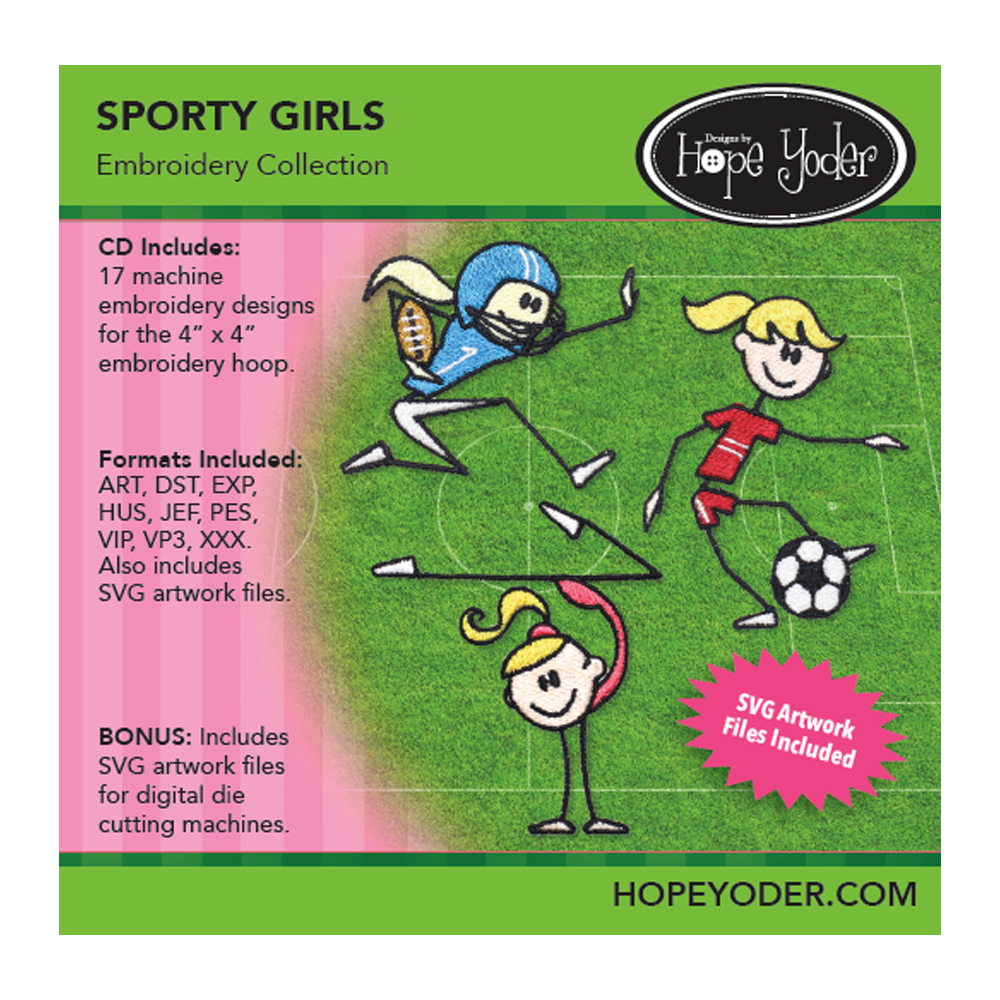 Sporty Girls Embroidery Design + SVG Collection CD-ROM by Hope Yoder